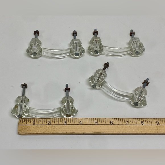 (Lot of 4) Early 1900s Clear Molded Glass Drawer Bridge Pull Handles w/ hardware - Picture 7 of 10